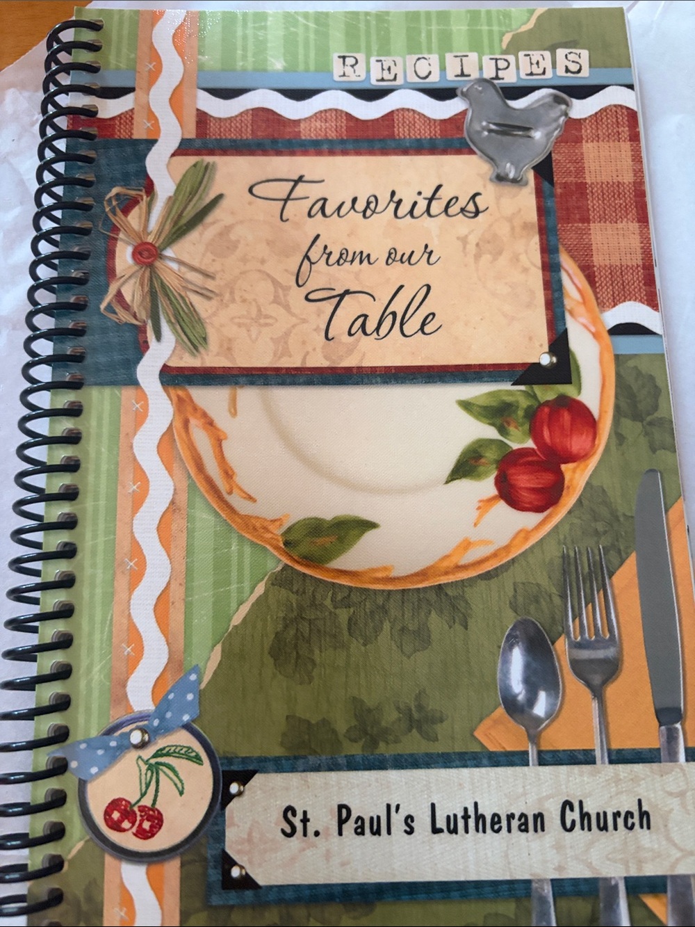 Favorites From Our Table Recipe book — Green Patterned Cover